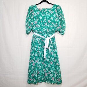 Vintage Kappi midi tea dress green size 6 floral print 3/4 sleeve union made w/